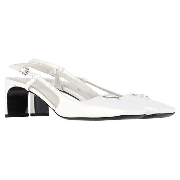 Prada Square-Toe Logo Slingbacks in White Leather - Picture 4 of 6